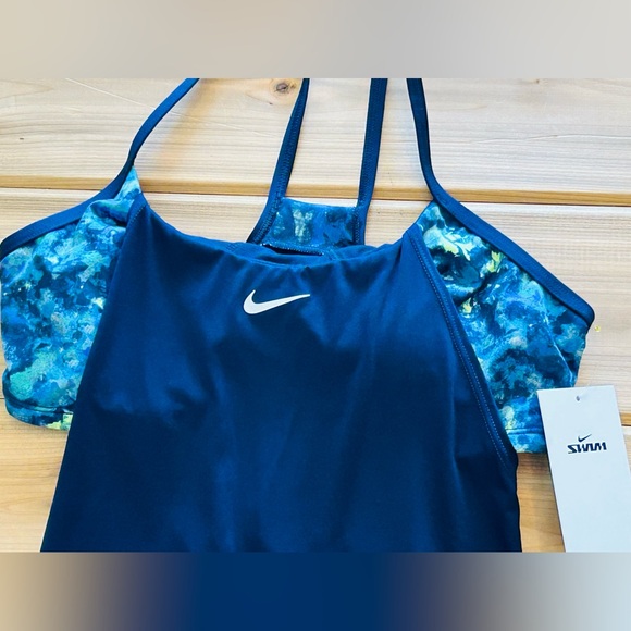 NEW Nike Women’s Earth Dye Layered Tankini Swim Top in Midnight Navy Size Small - Picture 7 of 16